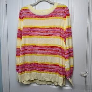 QVC Belle Kim Gravel Color Me Happy Striped Sweater Womens XL Coral Knit Beachy